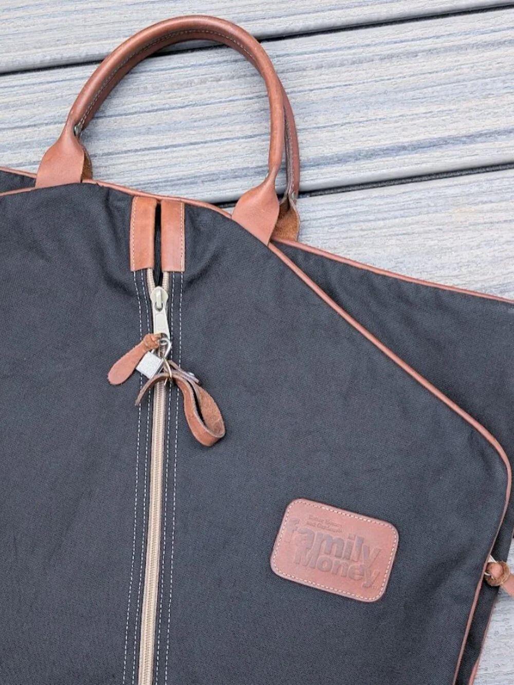 Vtg Better Homes & Gardens Waxed Canvas & Leather Garment Bag Travel Suit Carrie